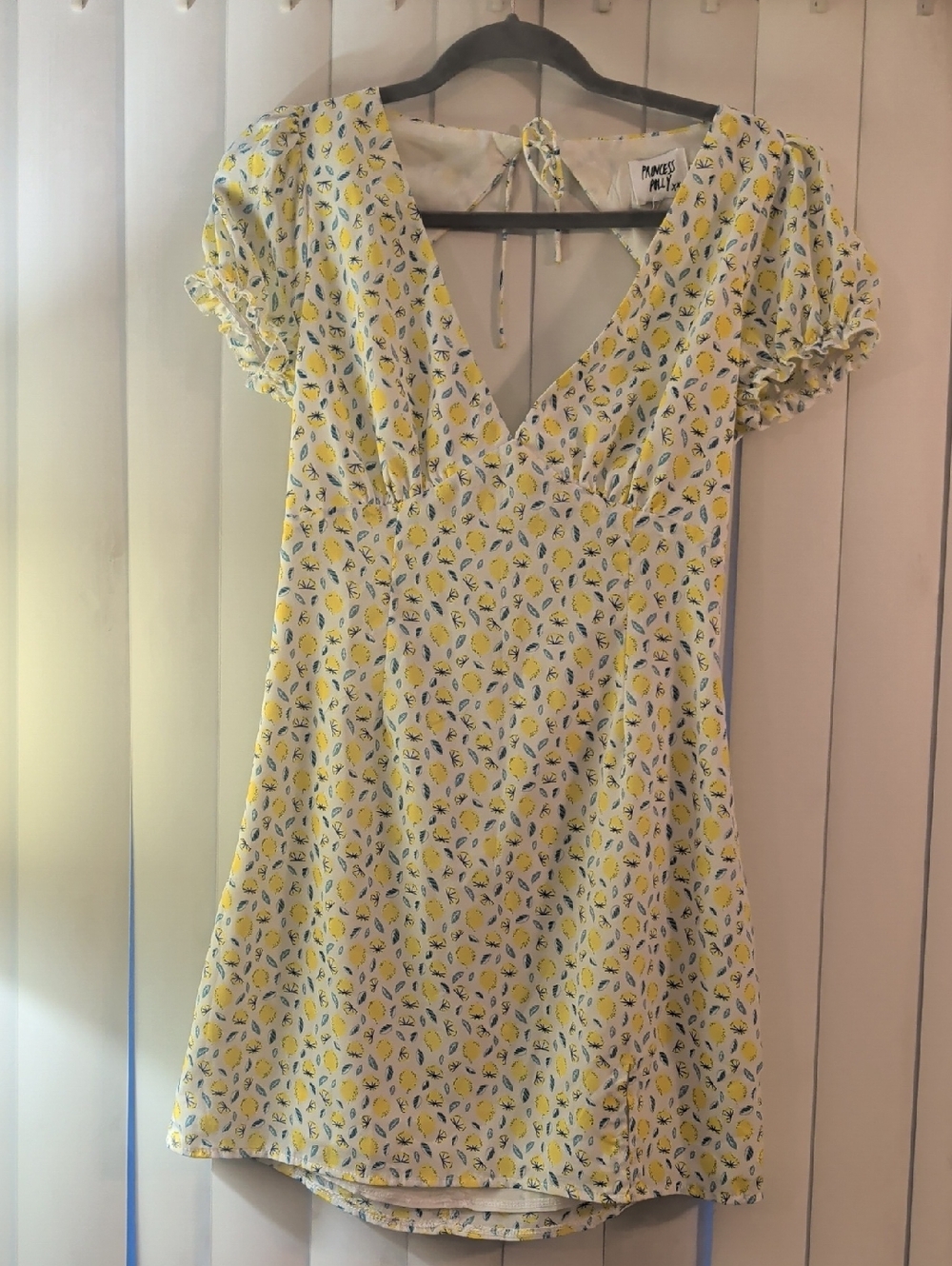 Princess Polly Yellow Lemon Print V-Neck Mini Dress Size 8